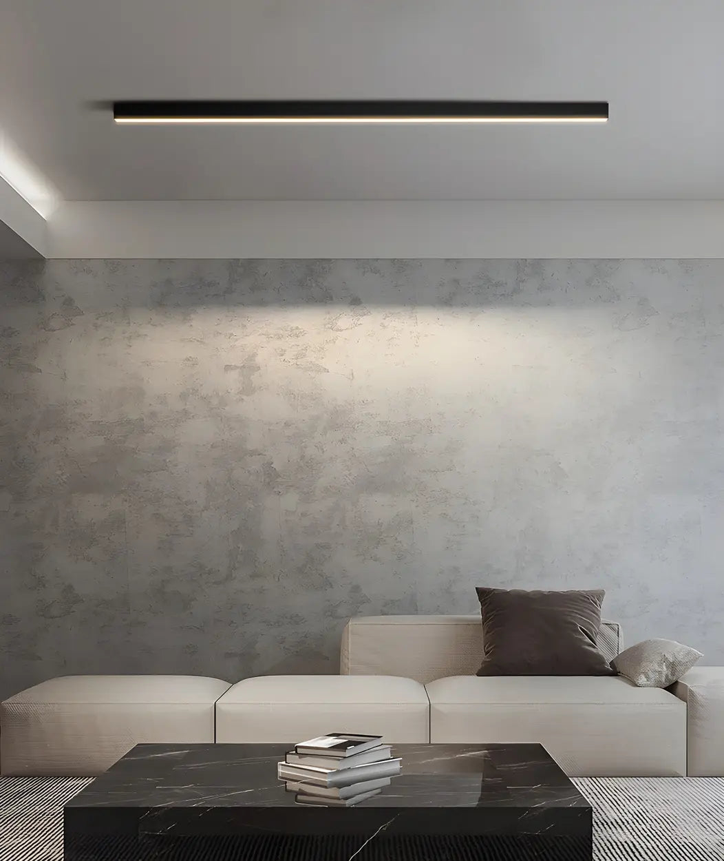 Minimalist Large Black Linear LED Flush Mount Light Image - 5