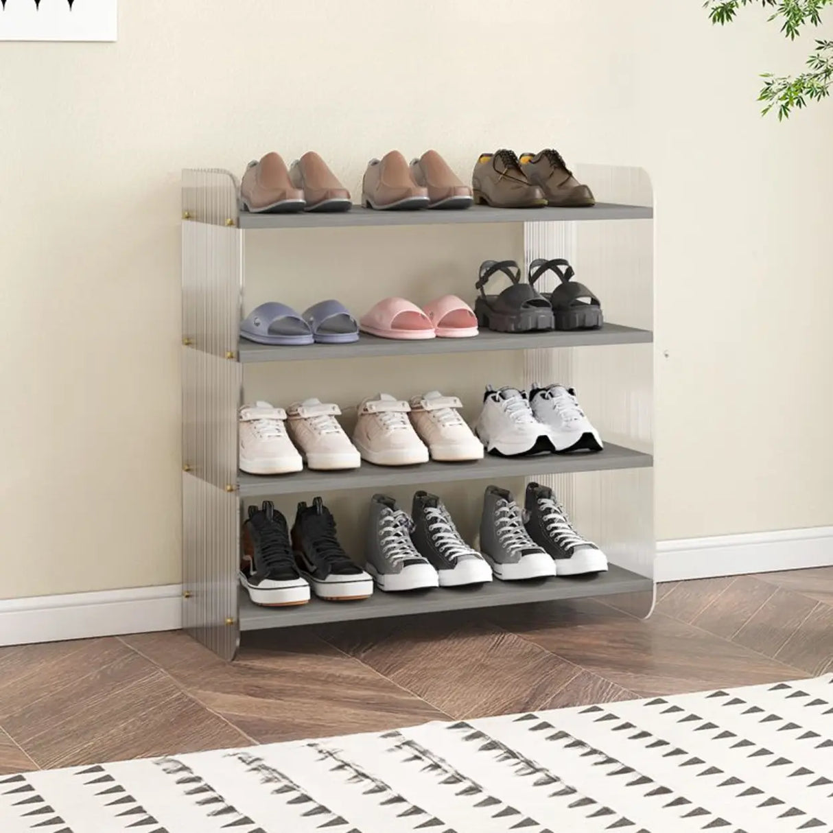 Minimalist Layered Wood Shoe Rack Brown 5 Tiers Storage Image - 13