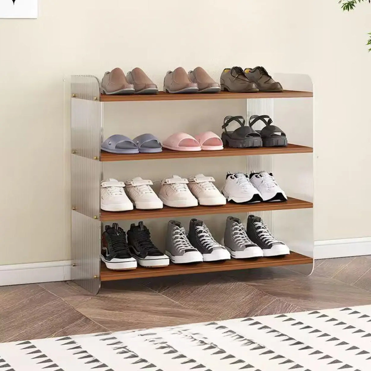 Minimalist Layered Wood Shoe Rack Brown 5 Tiers Storage Image - 15