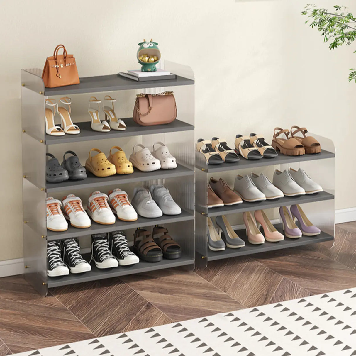 Minimalist Layered Wood Shoe Rack Brown 5 Tiers Storage Image - 18