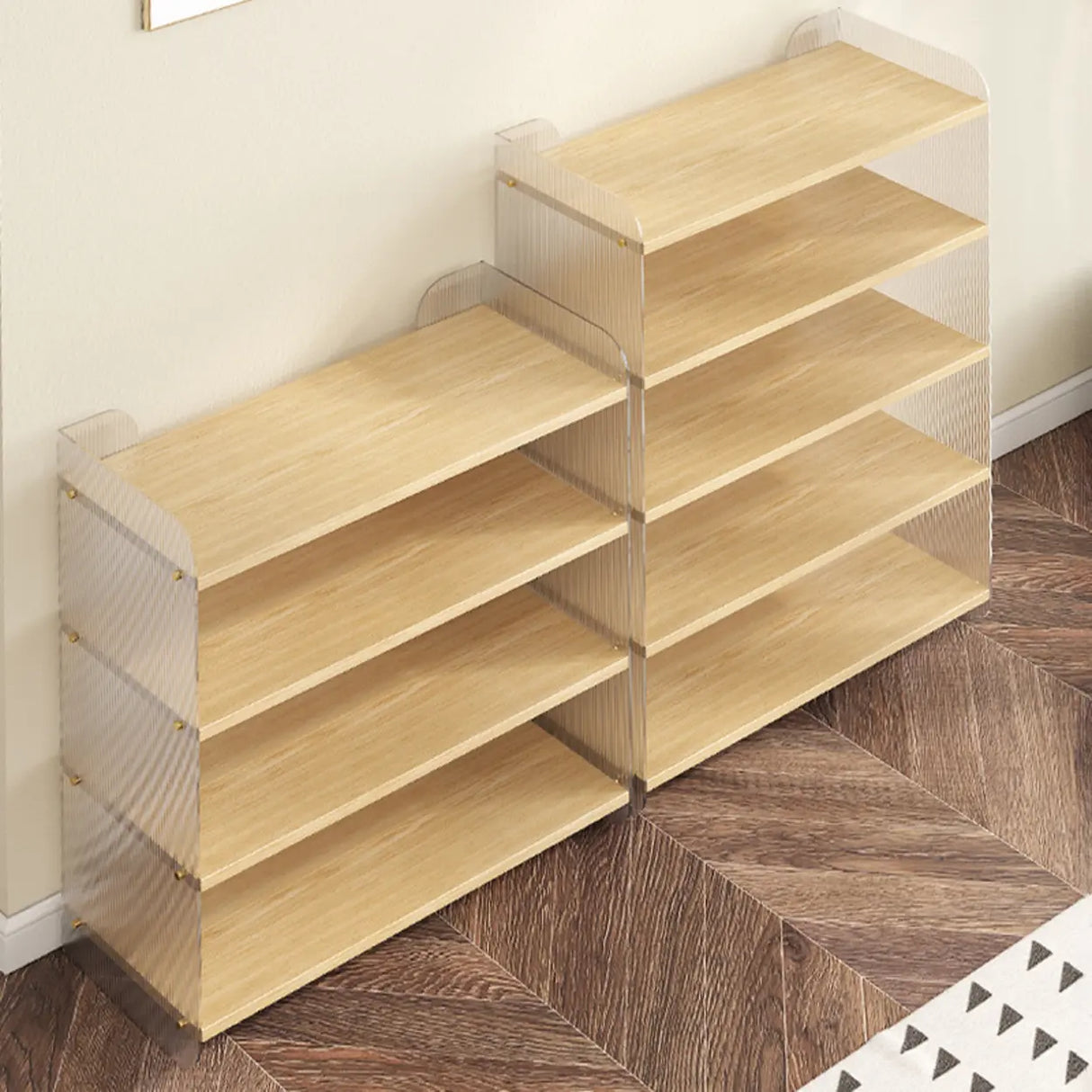 Minimalist Layered Wood Shoe Rack Brown 5 Tiers Storage Image - 20