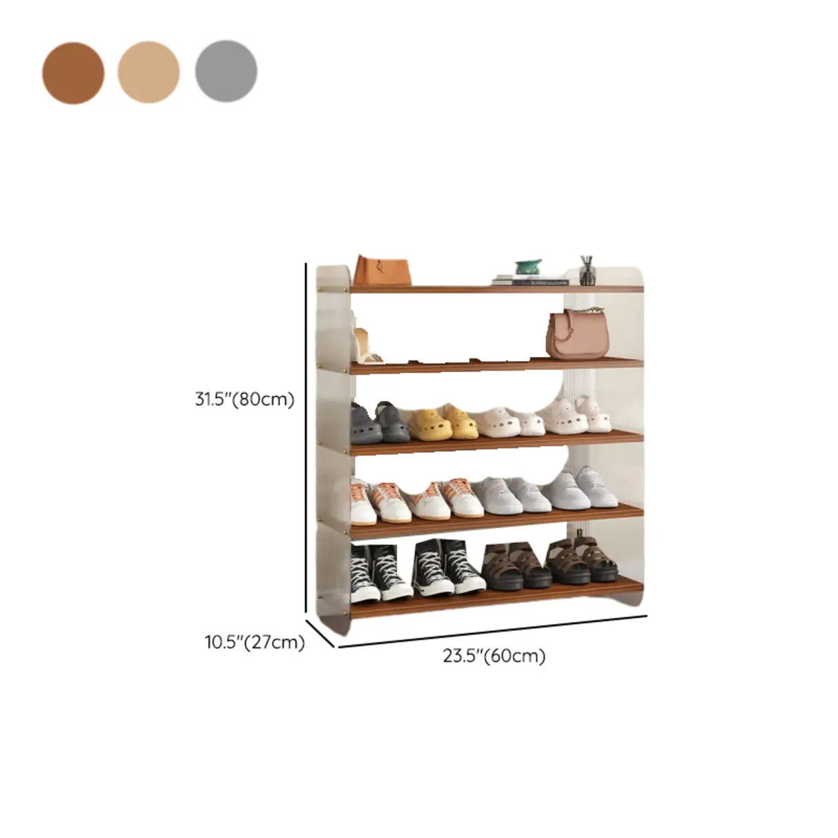 Minimalist Layered Wood Shoe Rack Brown 5 Tiers Storage Image - 23