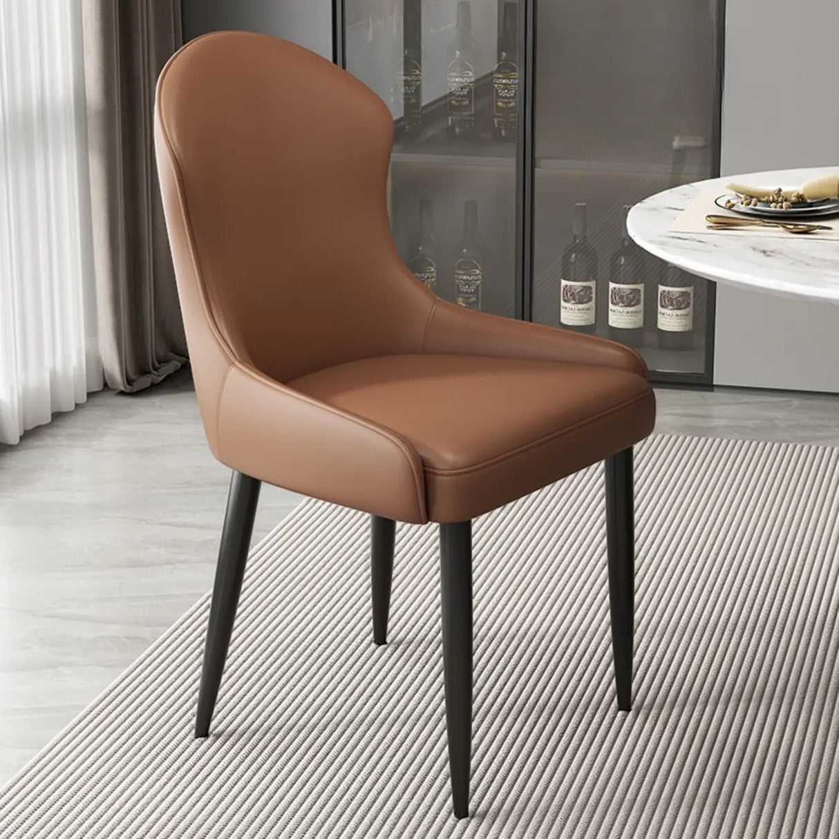 Minimalist Leather Solid Back Upholstered Dining Chairs Image - 10