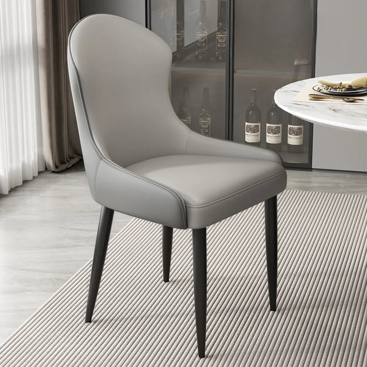 Minimalist Leather Solid Back Upholstered Dining Chairs Image - 18