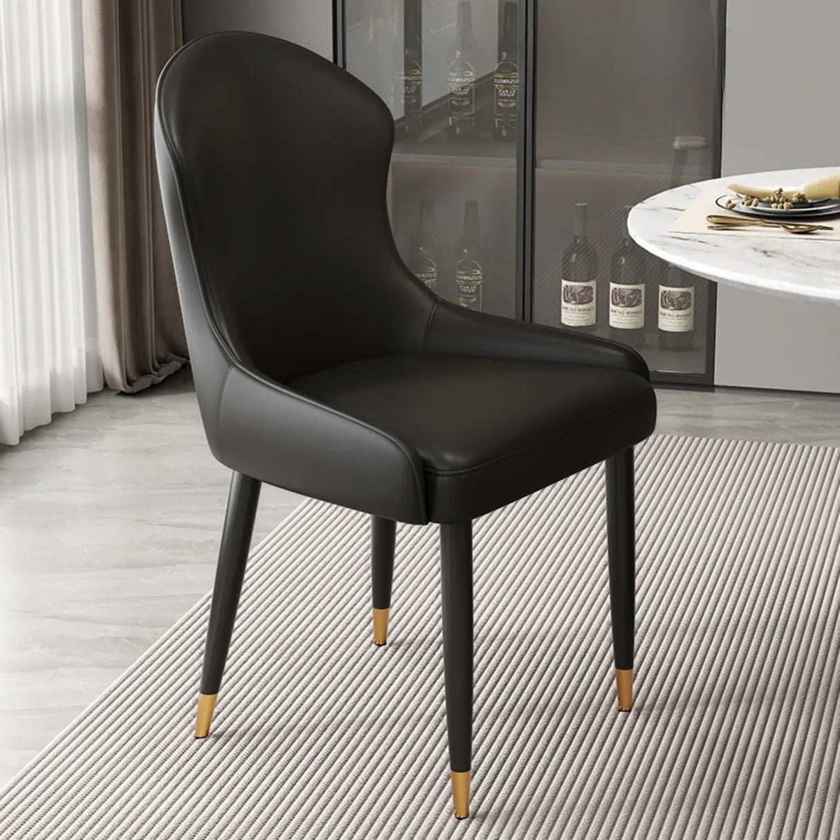 Minimalist Leather Solid Back Upholstered Dining Chairs Image - 26