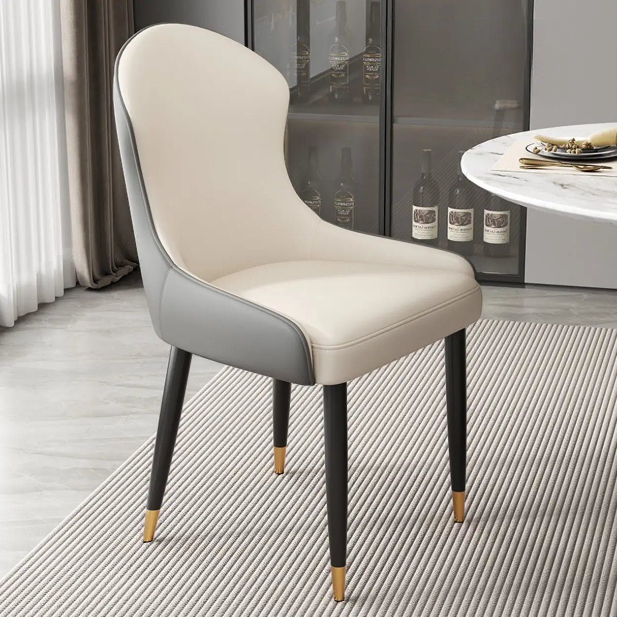 Minimalist Leather Solid Back Upholstered Dining Chairs Image - 34