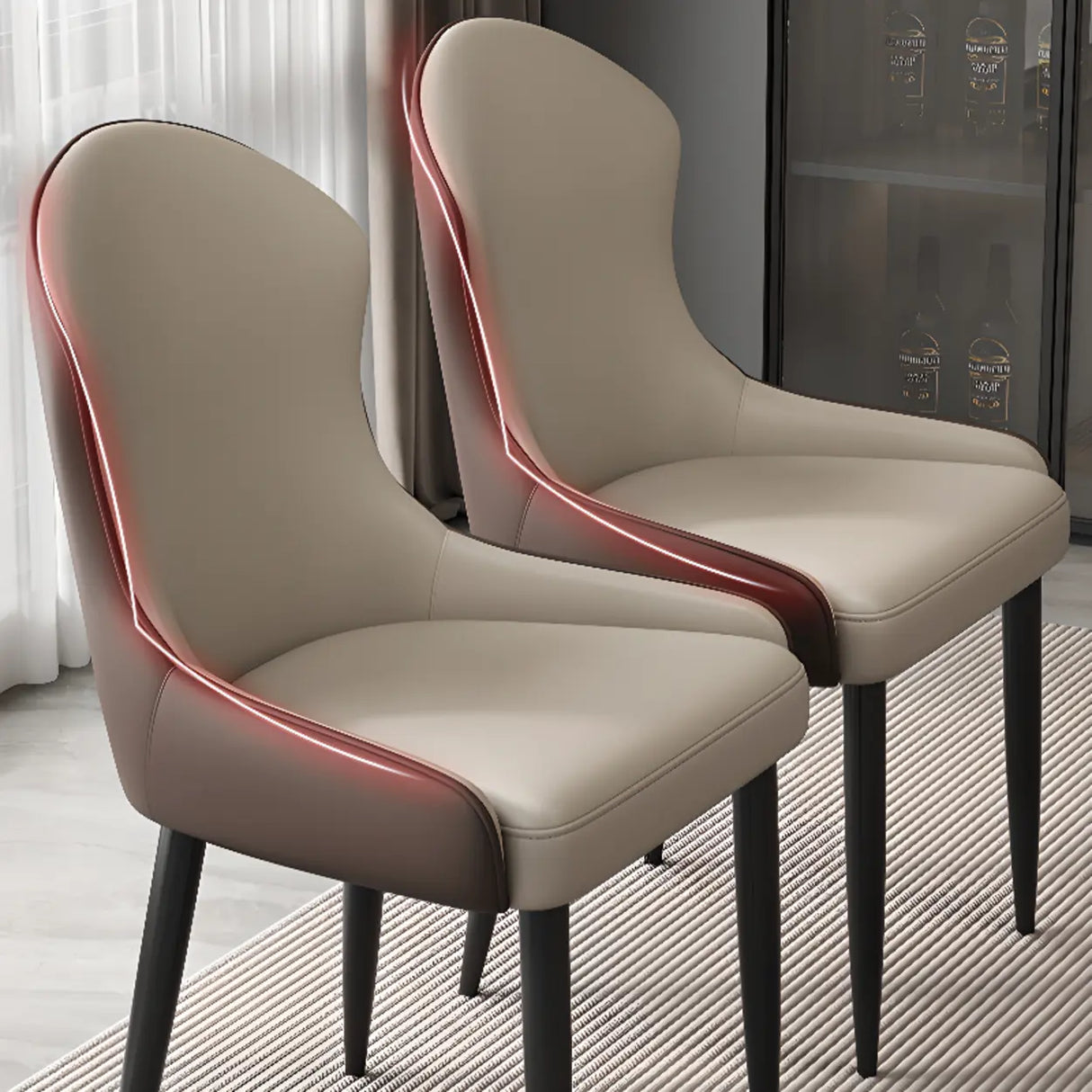 Minimalist Leather Solid Back Upholstered Dining Chairs Image - 4