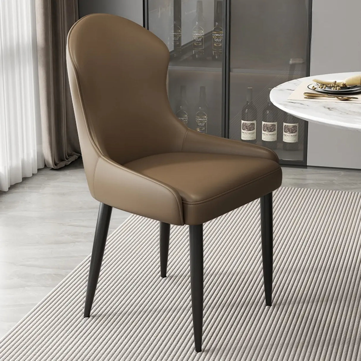 Minimalist Leather Solid Back Upholstered Dining Chairs Image - 7