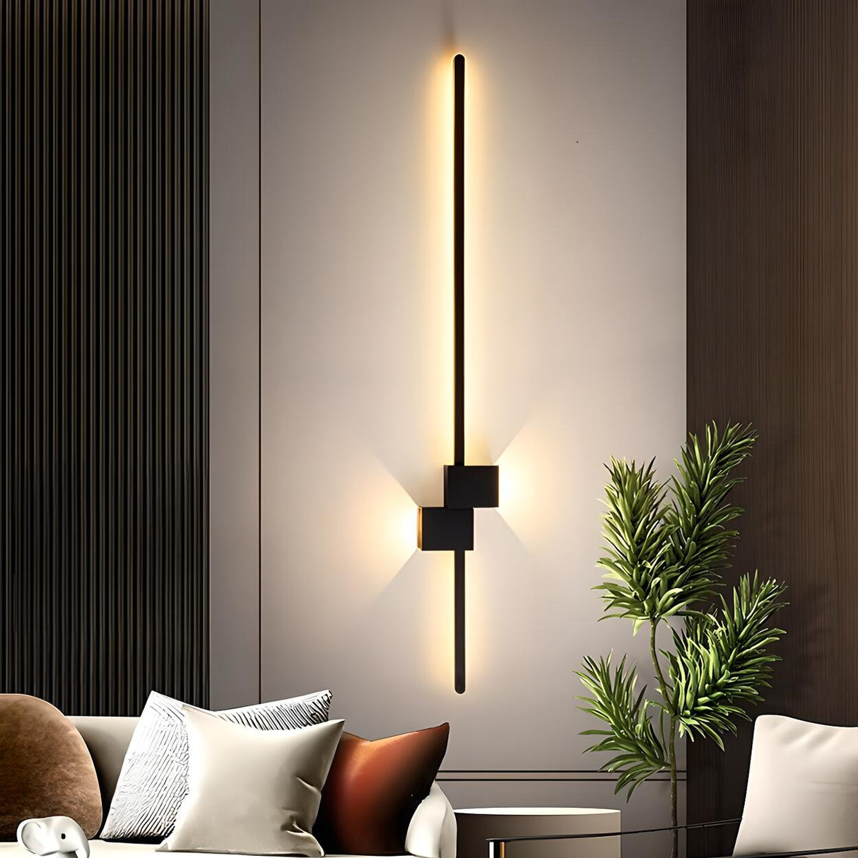 Minimalist Linear Design Vertical Black Wall Sconce Image - 4