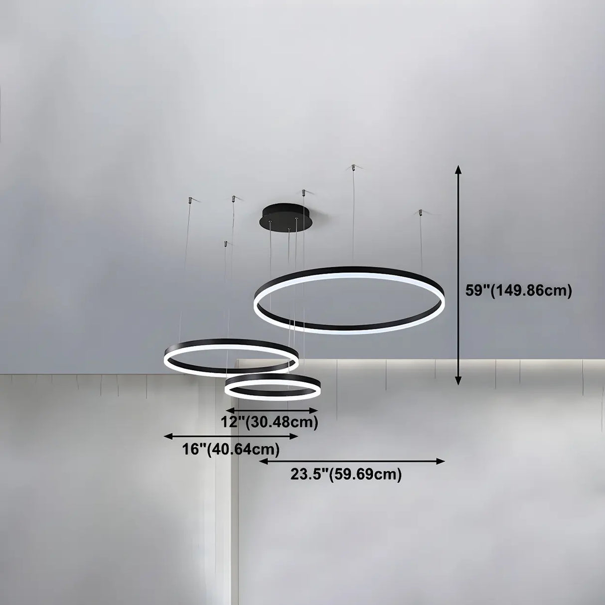 Minimalist Living Room Black Circle LED Haning Chandelier