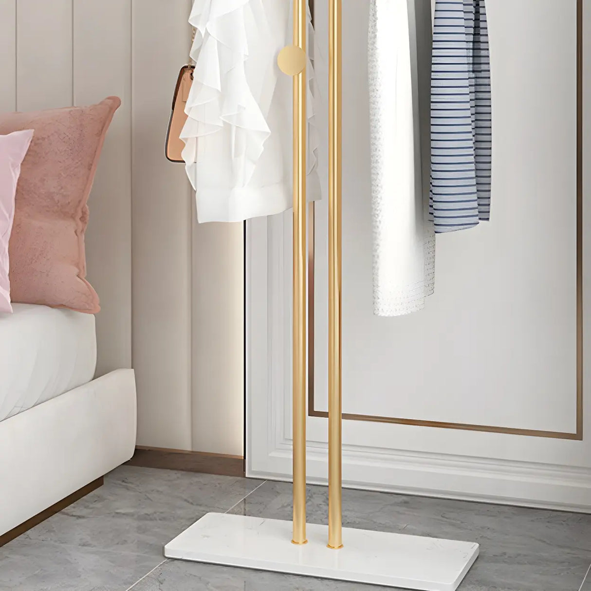 Minimalist Metal Gold High Freestanding Coat Rack with Hooks Image - 12