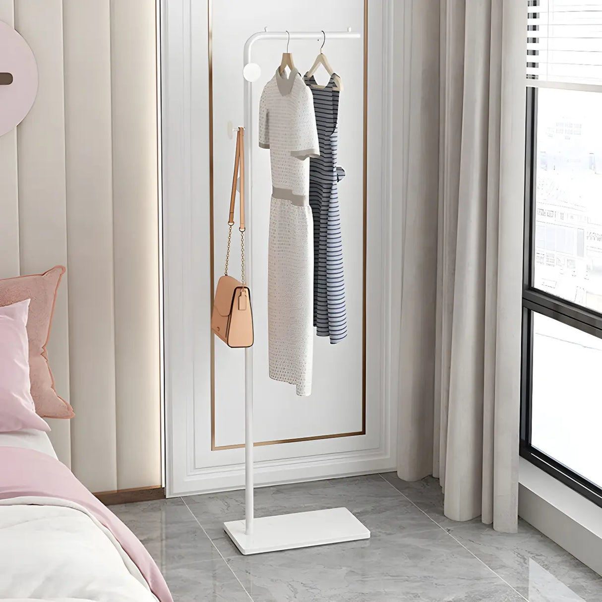 Minimalist Metal Gold High Freestanding Coat Rack with Hooks Image - 19