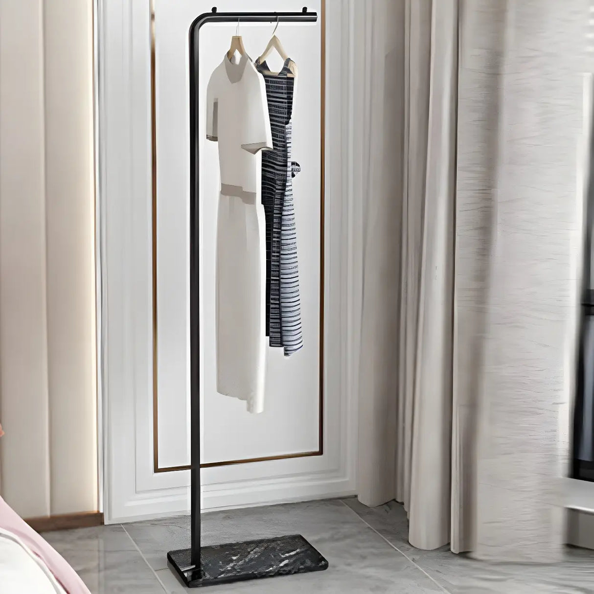 Minimalist Metal Gold High Freestanding Coat Rack with Hooks Image - 4