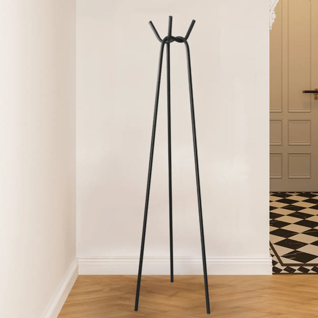 Minimalist Metal Hooks White Tall Functional Coat Rack Image - 3