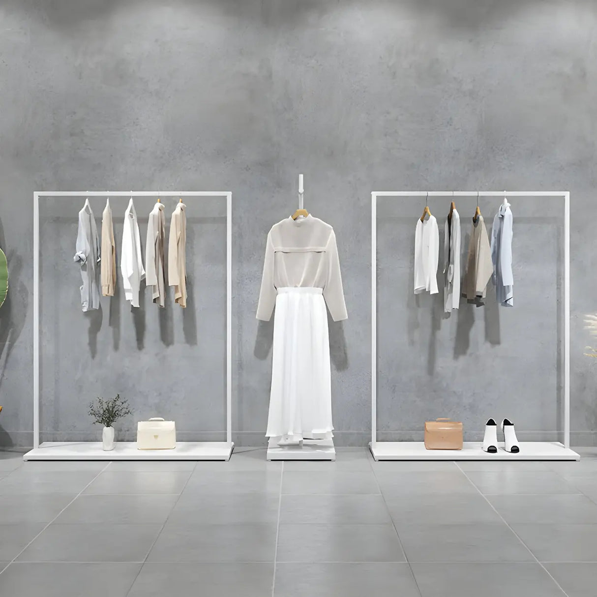 Minimalist Metal White Freestanding Coat Rack with Shelf Image - 10