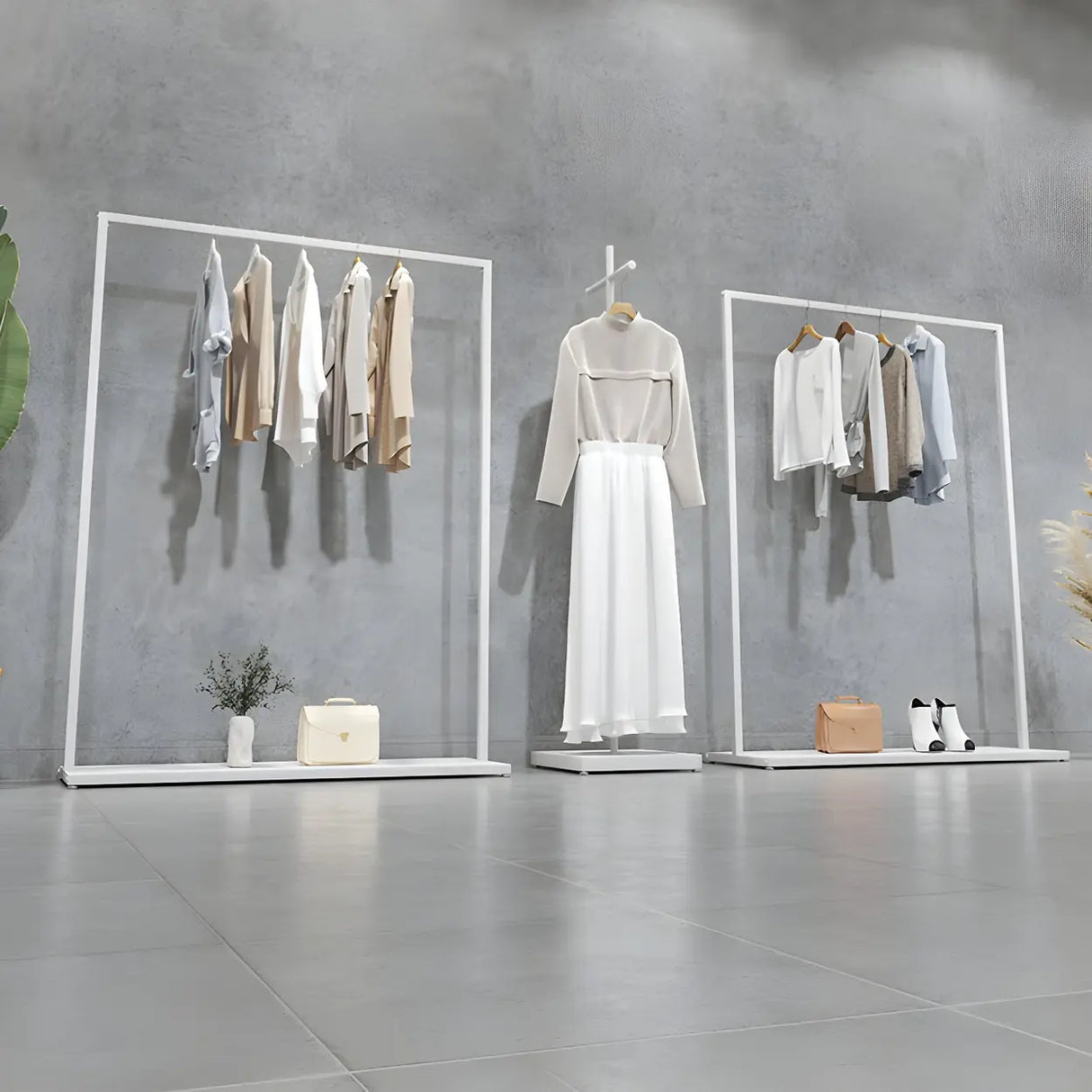 Minimalist Metal White Freestanding Coat Rack with Shelf Image - 11