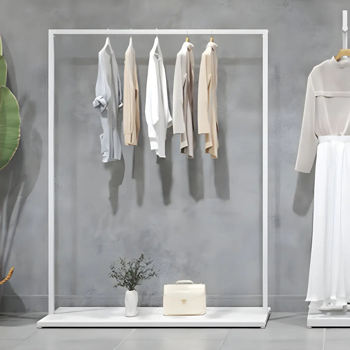 Minimalist Metal White Freestanding Coat Rack with Shelf Image - 2