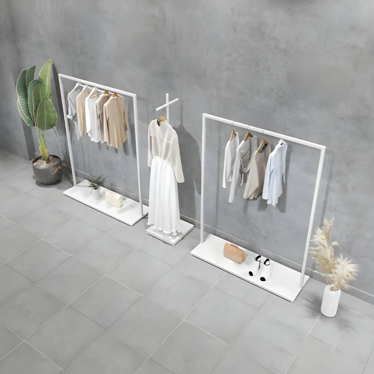 Minimalist Metal White Freestanding Coat Rack with Shelf Image - 3