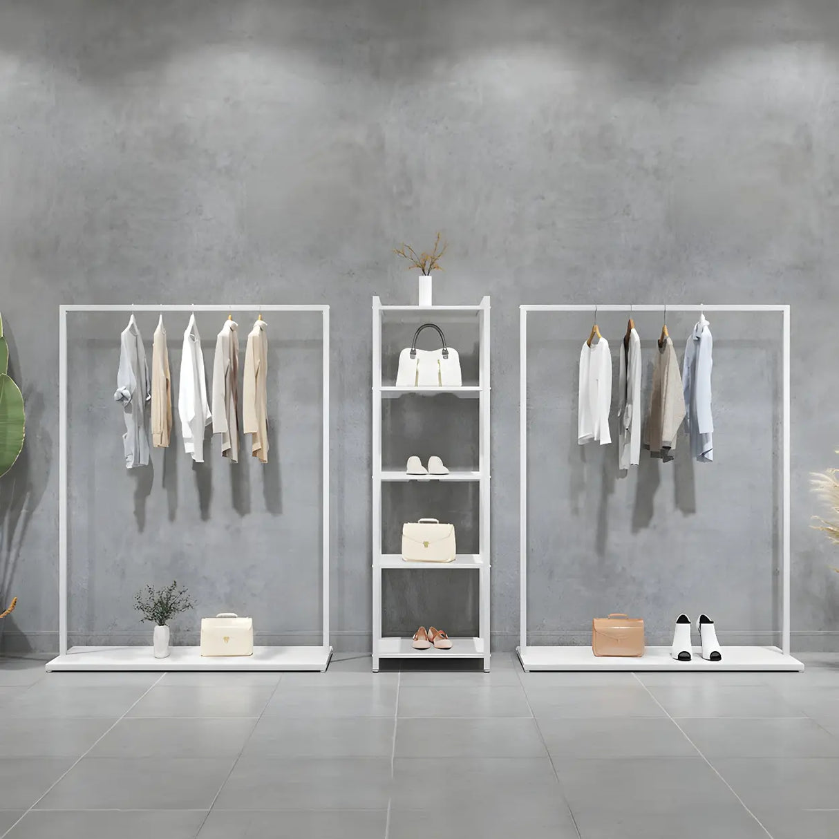 Minimalist Metal White Freestanding Coat Rack with Shelf Image - 4