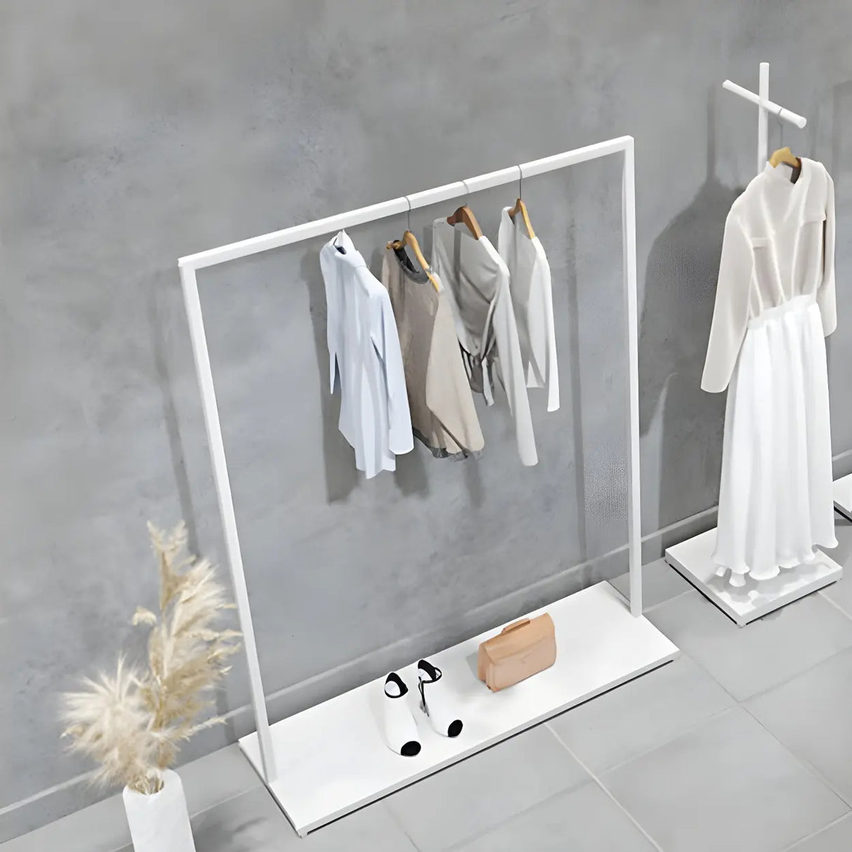 Minimalist Metal White Freestanding Coat Rack with Shelf Image - 5