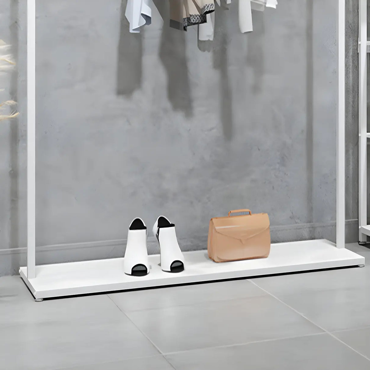 Minimalist Metal White Freestanding Coat Rack with Shelf Image - 9
