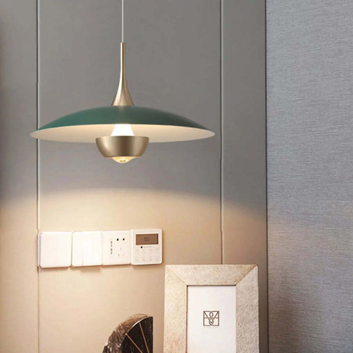 Minimalist Modern Blue Green Metal Cone LED Pendant Light Image - 4