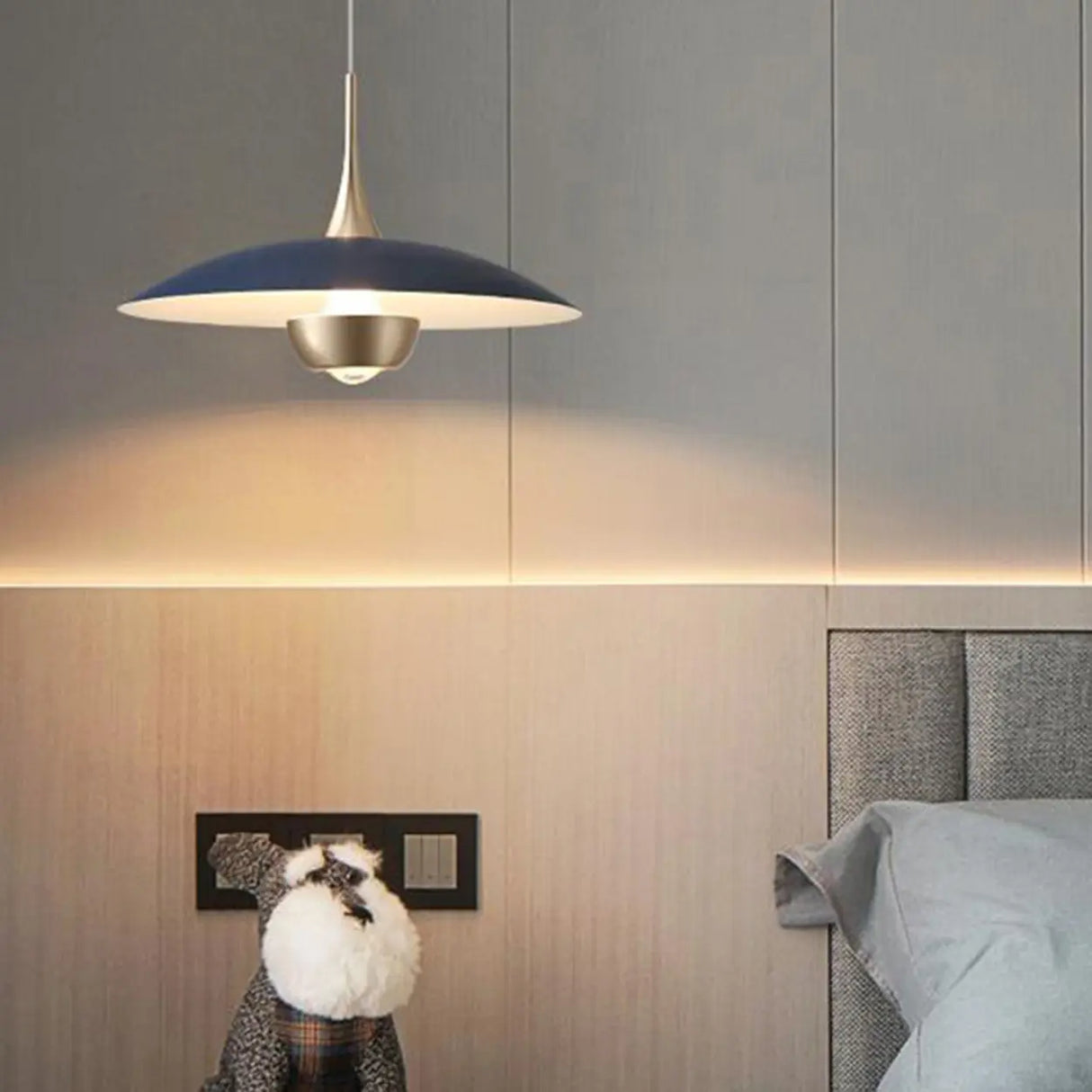 Minimalist Modern Blue Green Metal Cone LED Pendant Light Image - 6