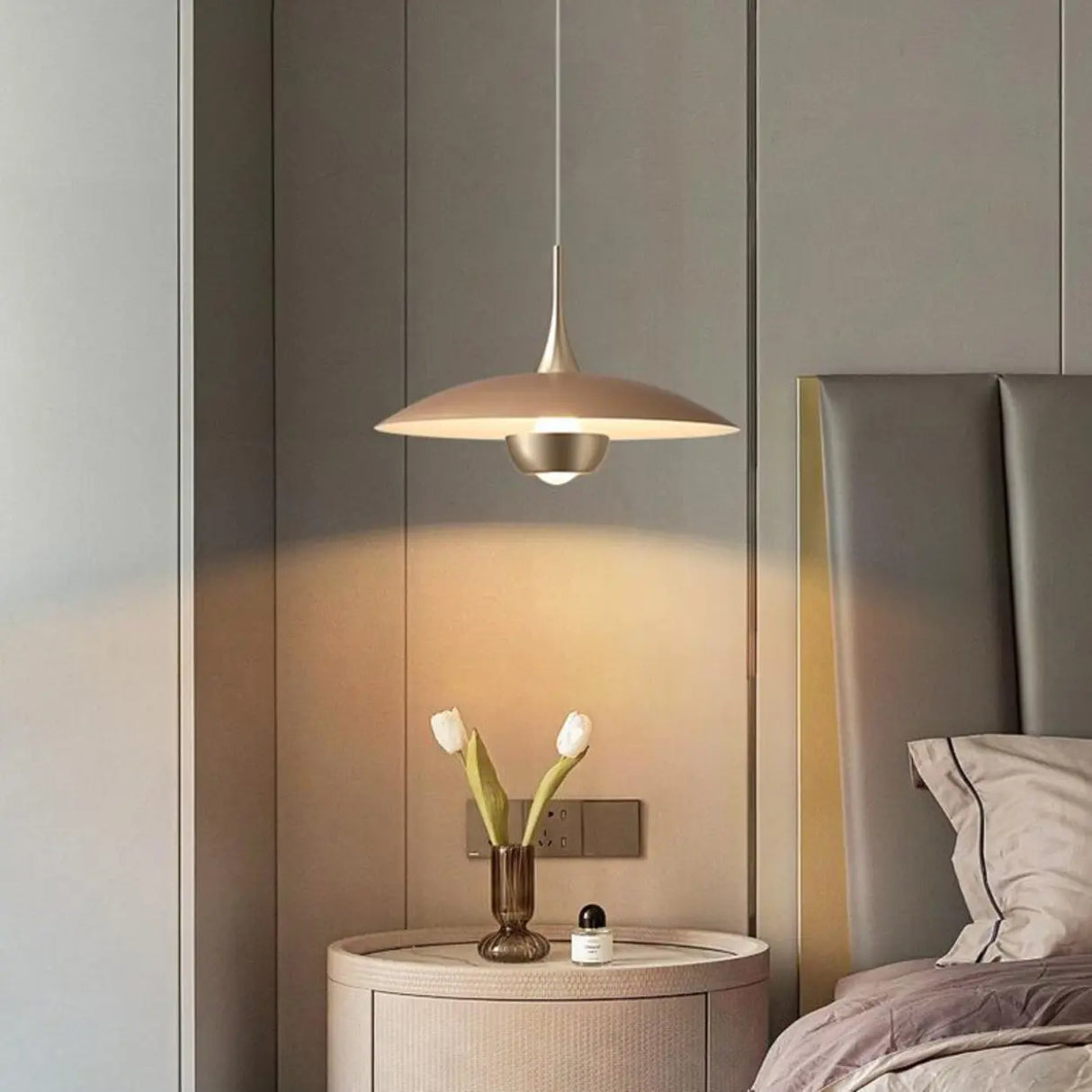 Minimalist Modern Blue Green Metal Cone LED Pendant Light Image - 8