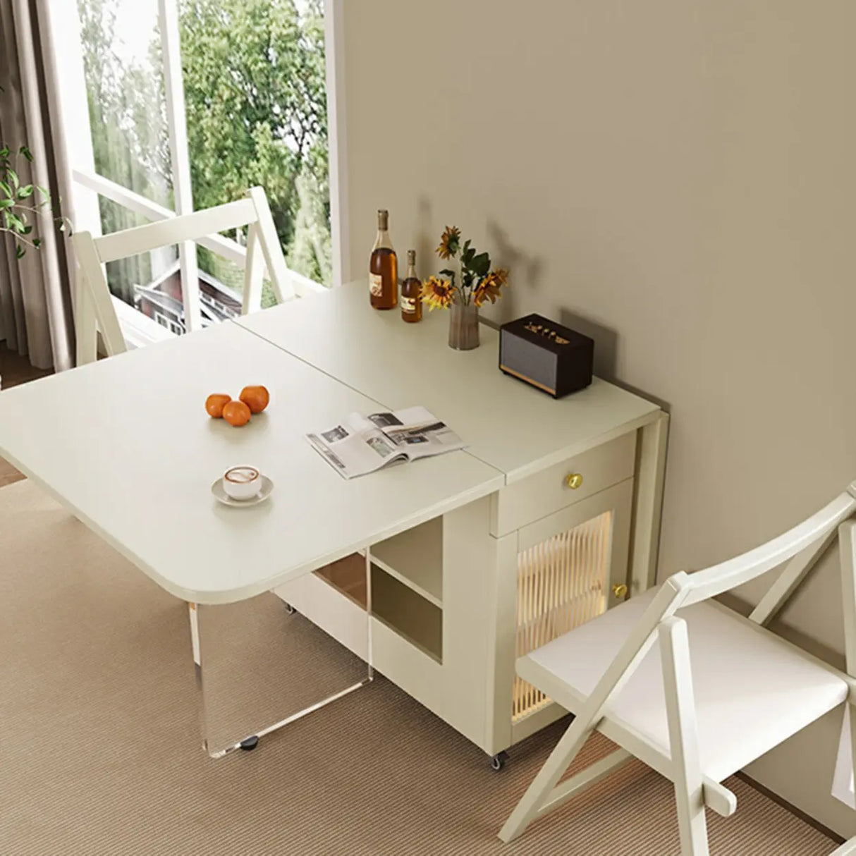 Minimalist Modern Folding White Drop Leaf Dining Table Image - 1
