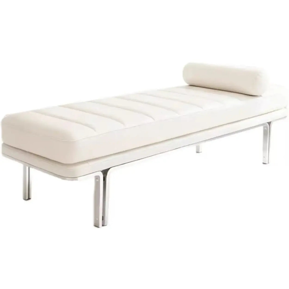 Minimalist Modern Leather Bedroom Bench With Bolster Pillow Image - 12