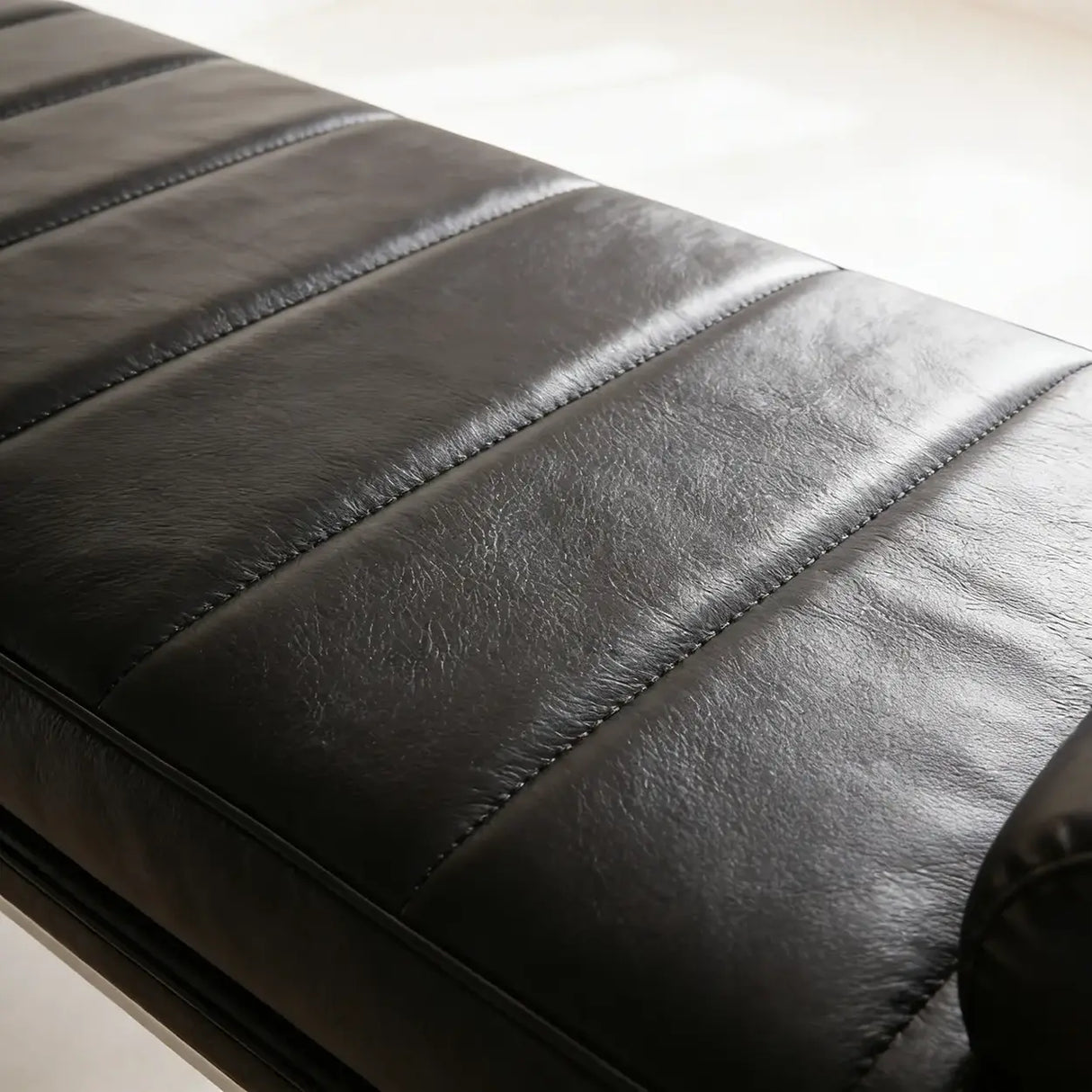 Minimalist Modern Leather Bedroom Bench With Bolster Pillow Image - 7