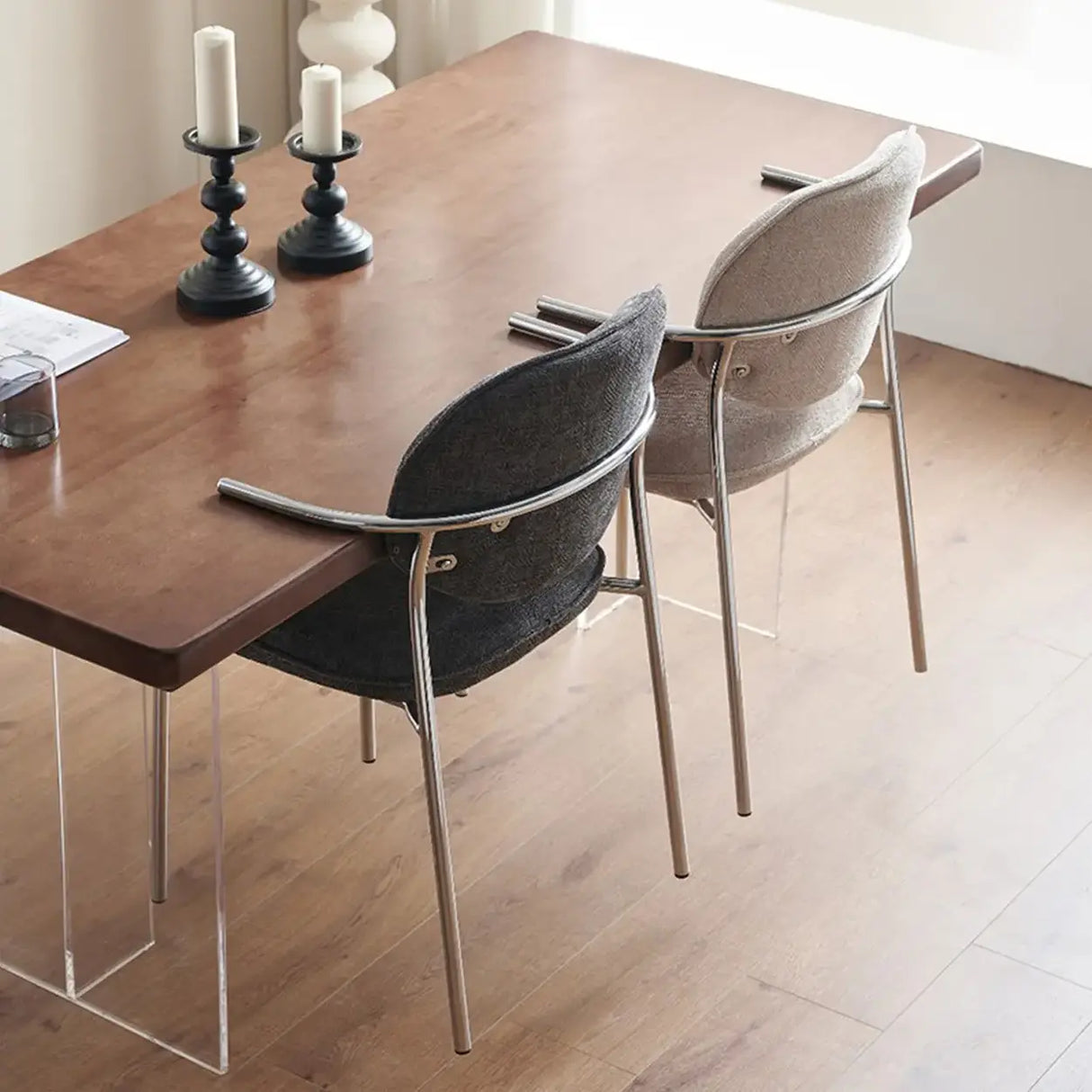 Minimalist Modern Low Back Fabric Upholstered Dining Chairs Image - 2