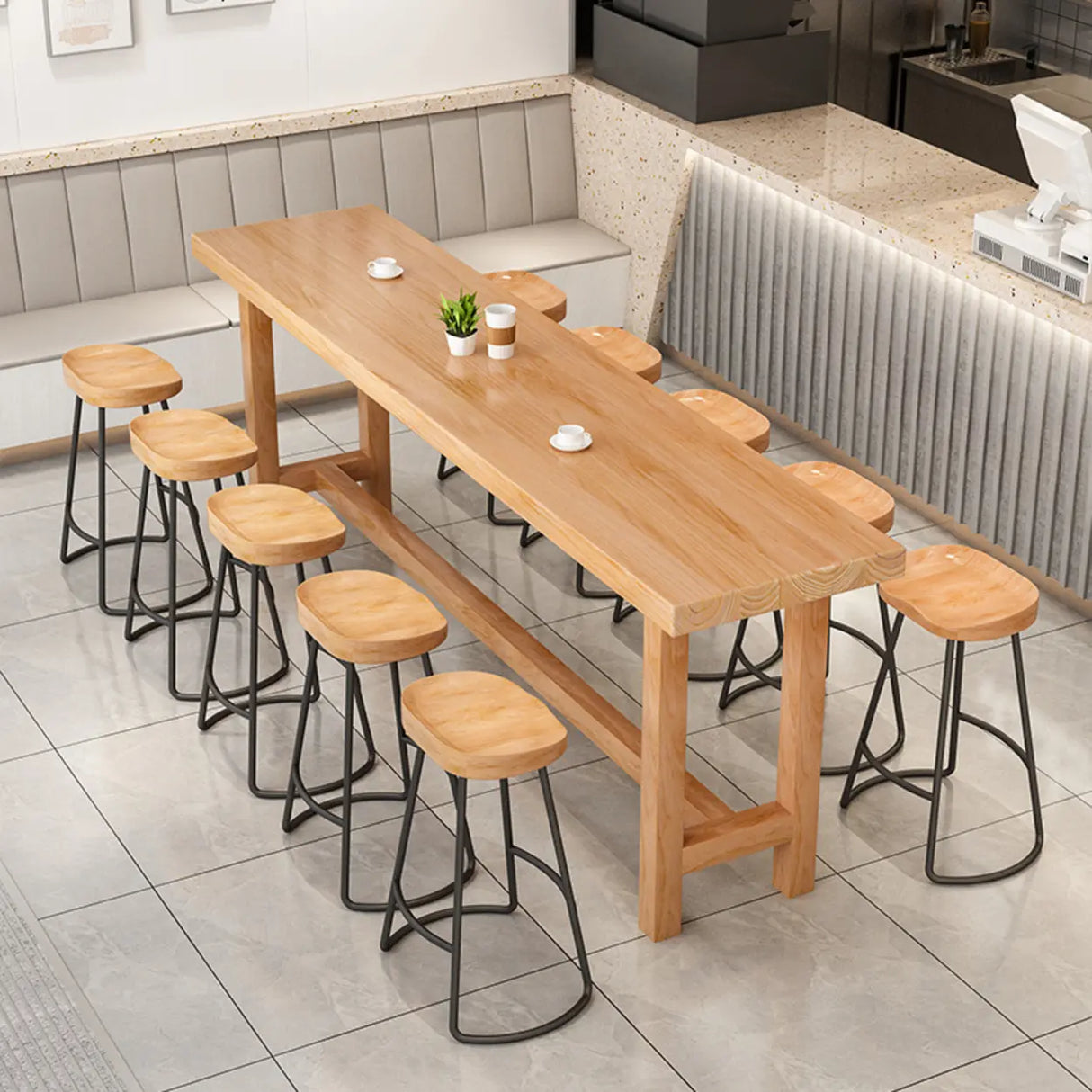 Minimalist Modern	Rectangular Wood Bar Table With Footrest Image - 3