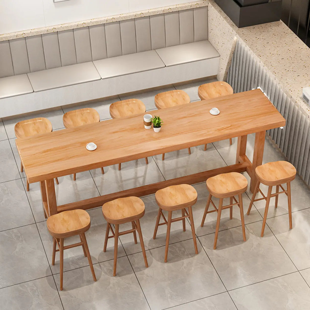 Minimalist Modern	Rectangular Wood Bar Table With Footrest Image - 4