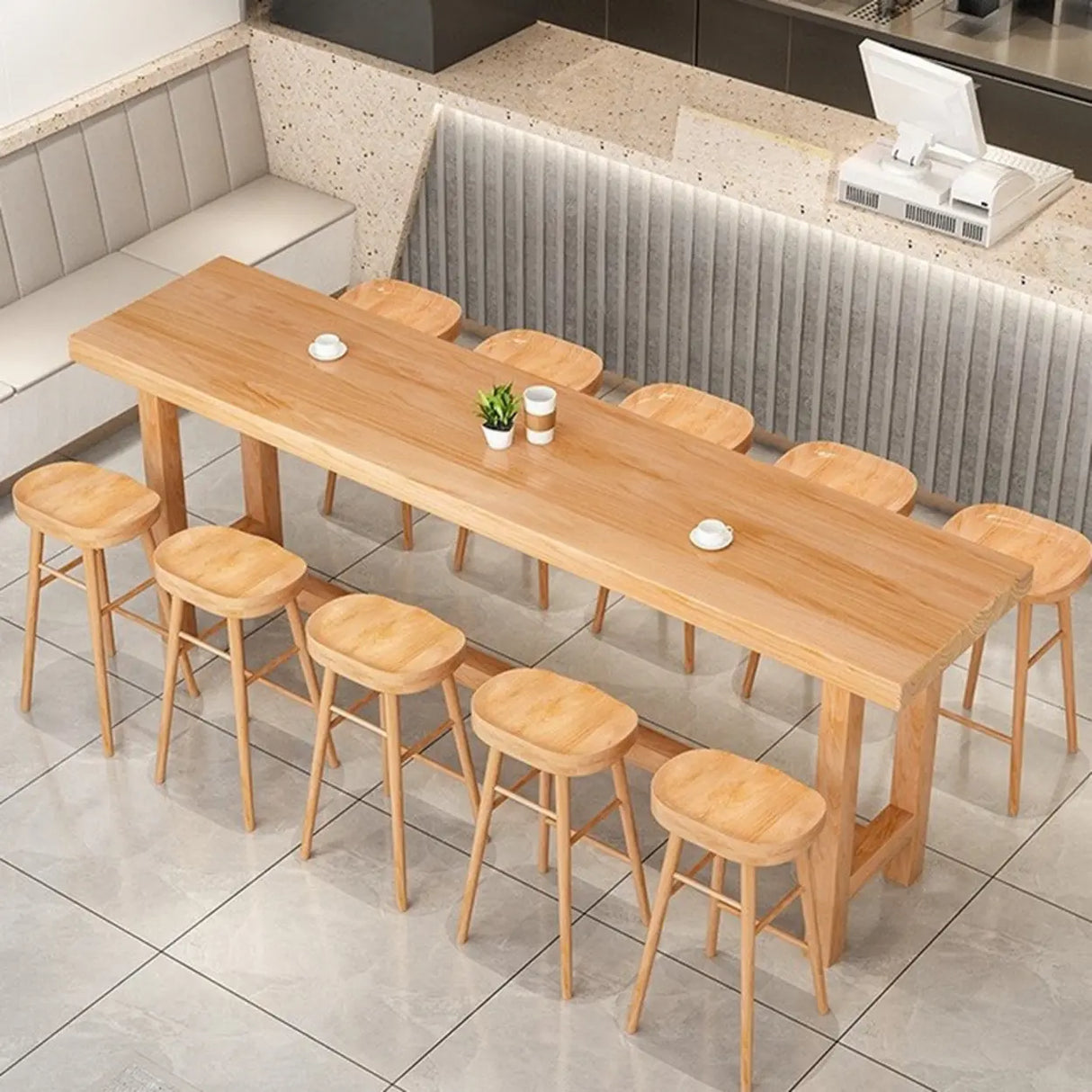 Minimalist Modern	Rectangular Wood Bar Table With Footrest Image - 5