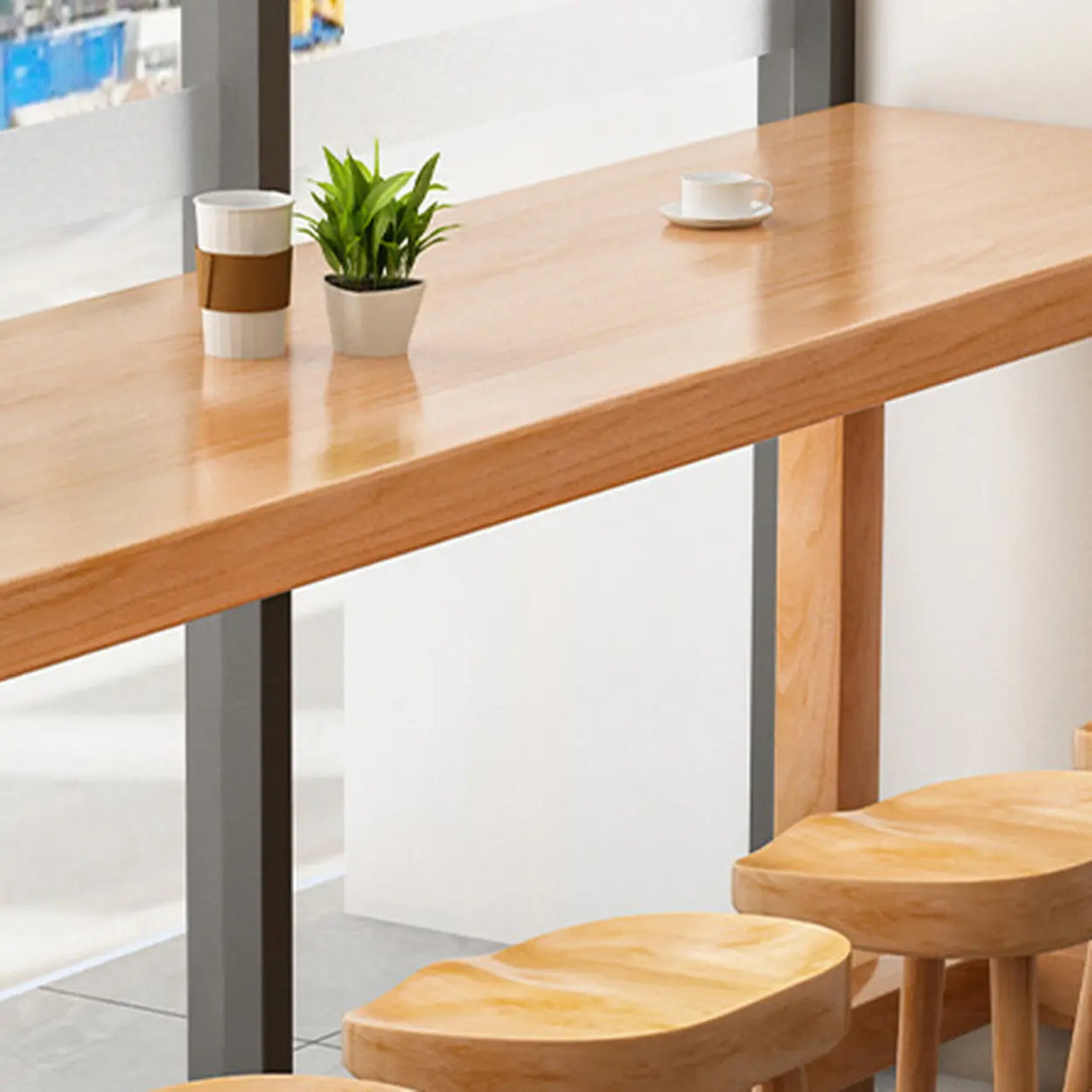 Minimalist Modern	Rectangular Wood Bar Table With Footrest Image - 7
