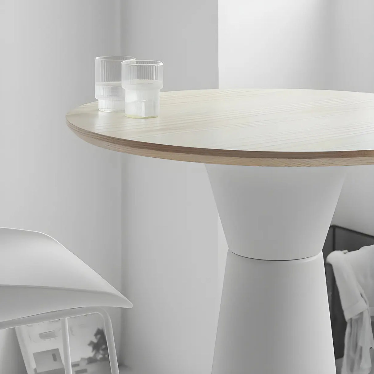 Minimalist Modern Round Pedestal Wood Bar Table for Two Image - 14