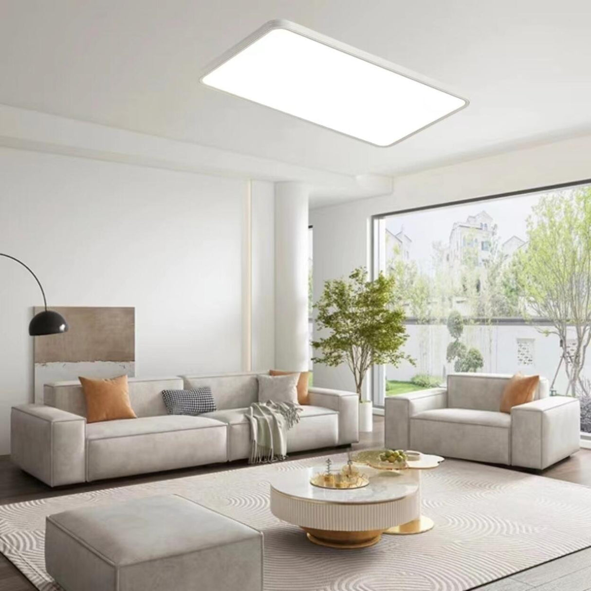 Minimalist Modern White Rectangle Flush Mount Light Image - 4