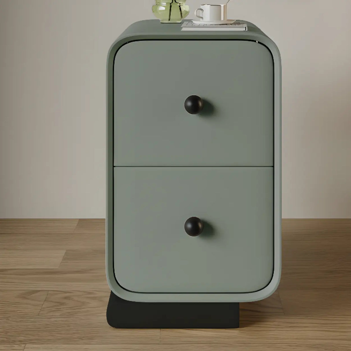 Minimalist Modern Wood Cream Nightstand with 2 Drawers Image - 11