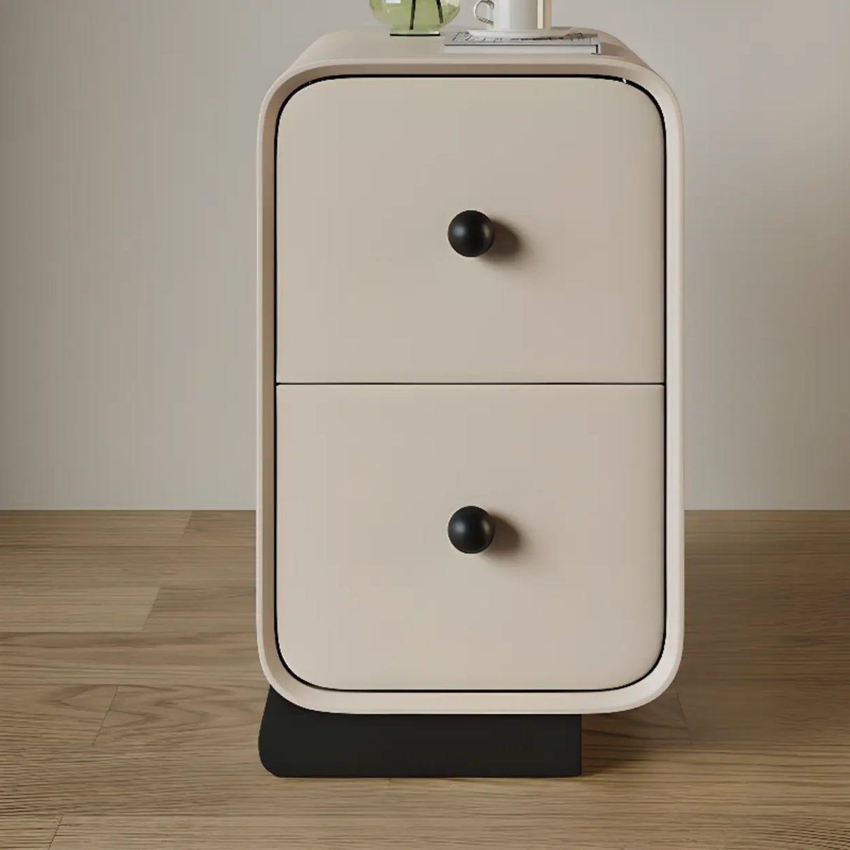 Minimalist Modern Wood Cream Nightstand with 2 Drawers Image - 12