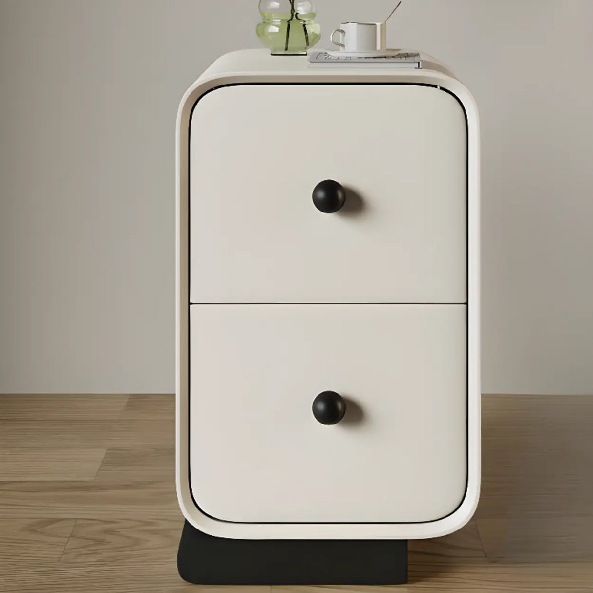 Minimalist Modern Wood Cream Nightstand with 2 Drawers Image - 3