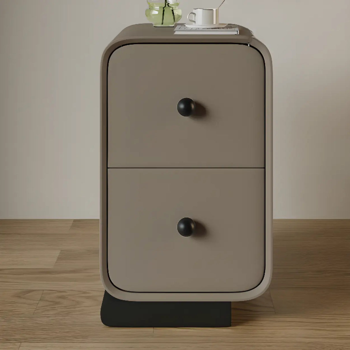 Minimalist Modern Wood Cream Nightstand with 2 Drawers Image - 9