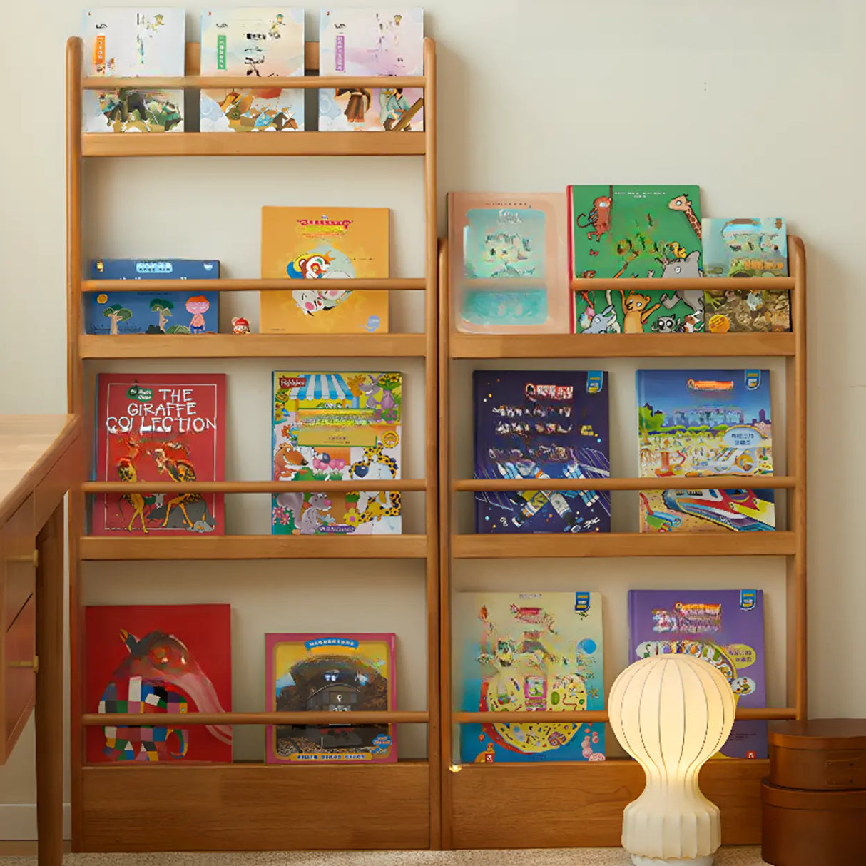 Minimalist Modern Wooden Shallow Vertical Kids Bookshelf Image - 4