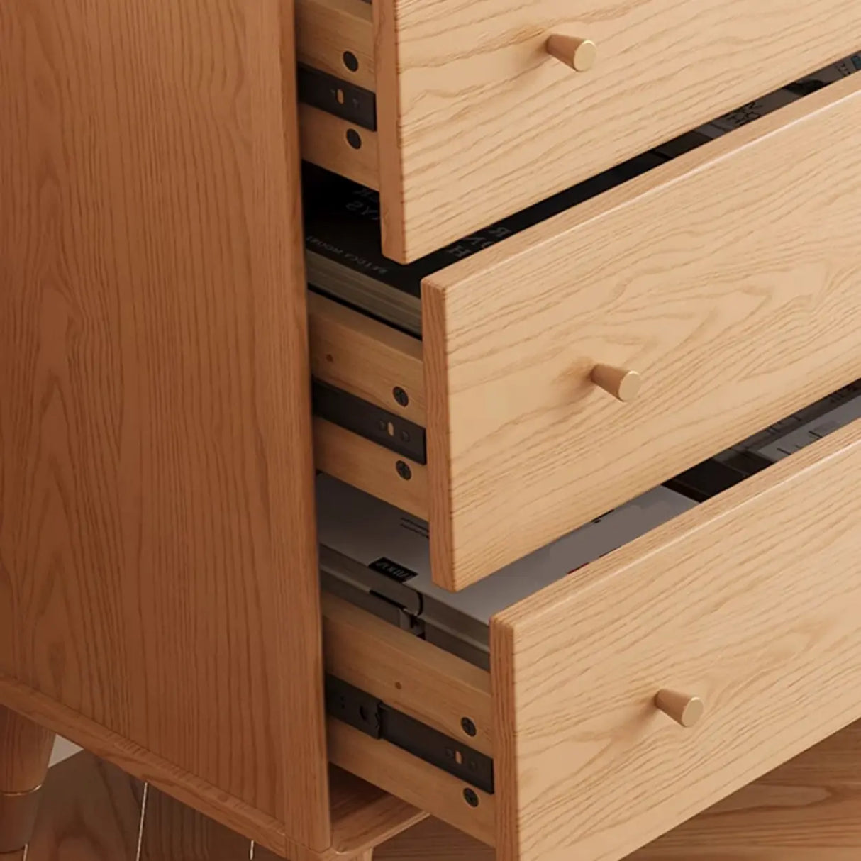 Minimalist Natural Rubberwood 5-Drawer Storage Dresser Image - 11