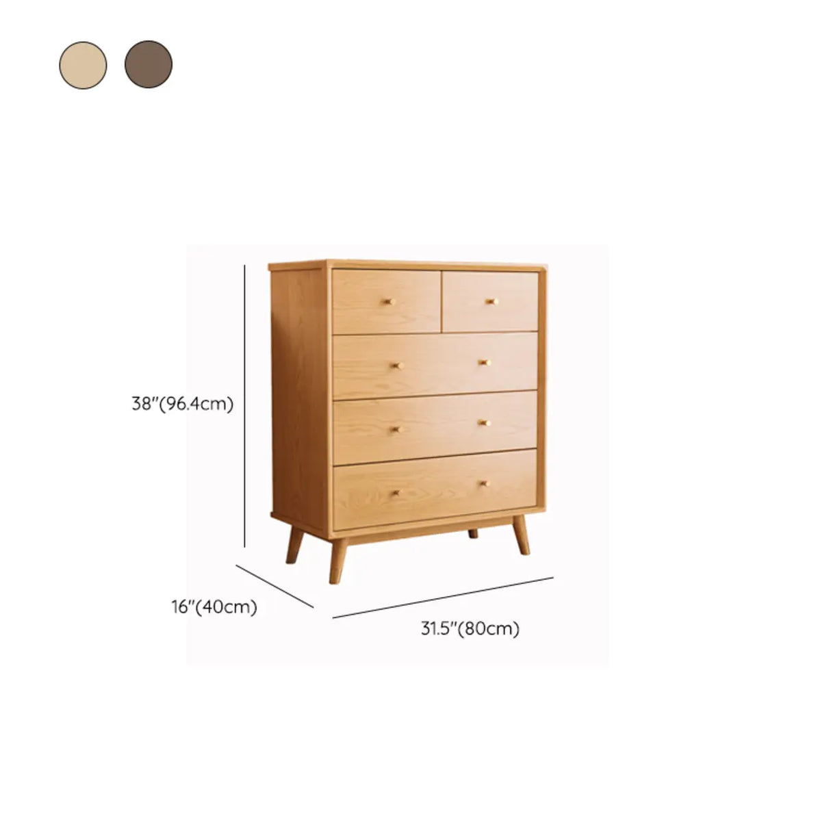 Minimalist Natural Rubberwood 5-Drawer Storage Dresser