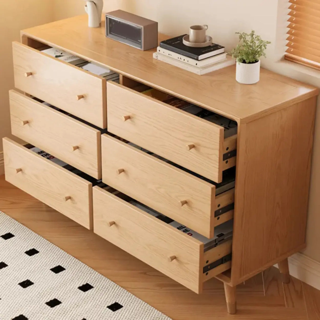 Minimalist Natural Rubberwood 5-Drawer Storage Dresser Image - 6