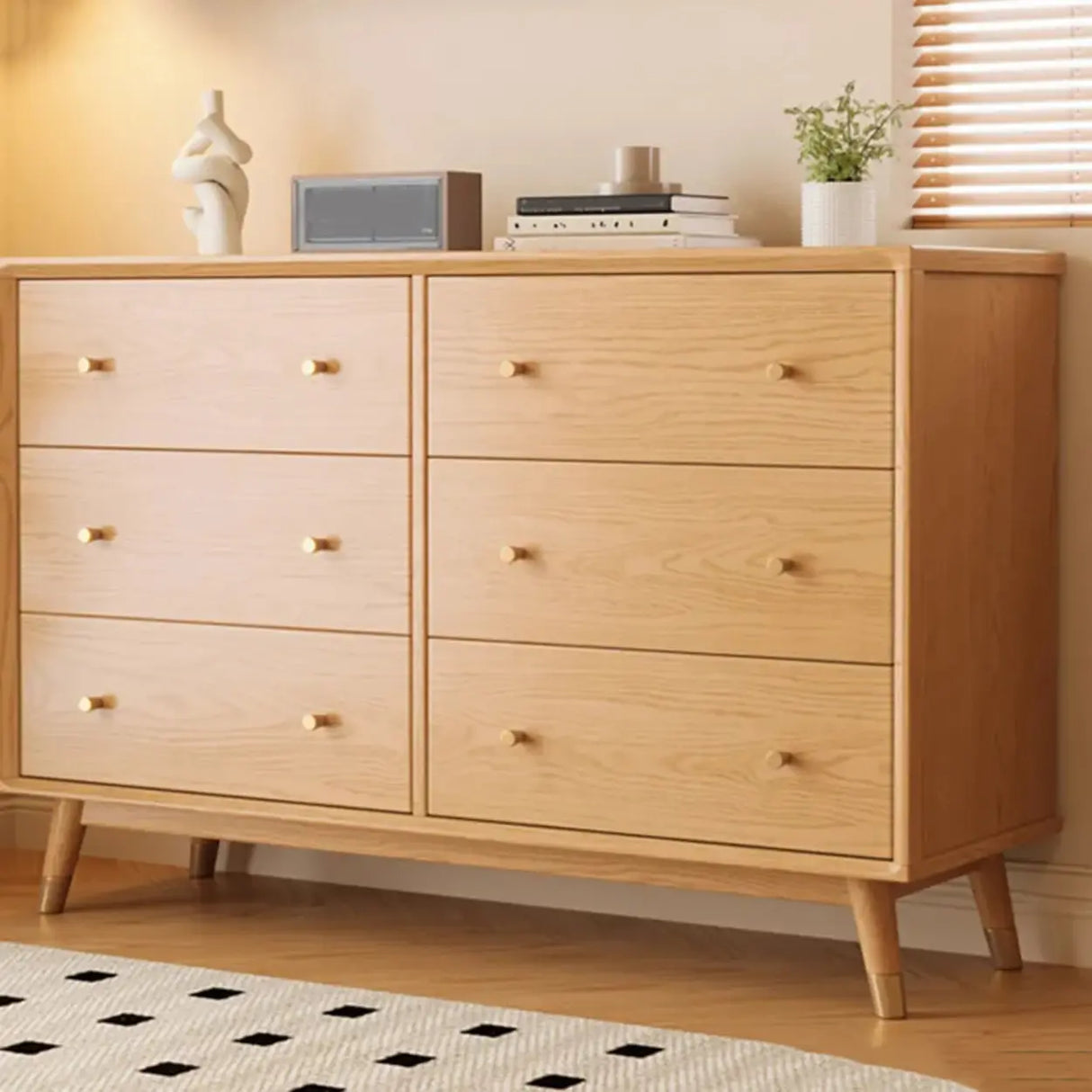 Minimalist Natural Rubberwood 5-Drawer Storage Dresser Image - 8