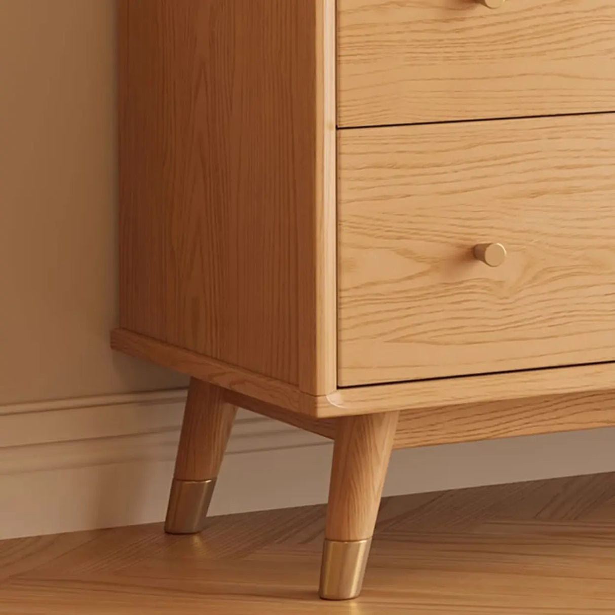 Minimalist Natural Rubberwood 5-Drawer Storage Dresser Image - 9