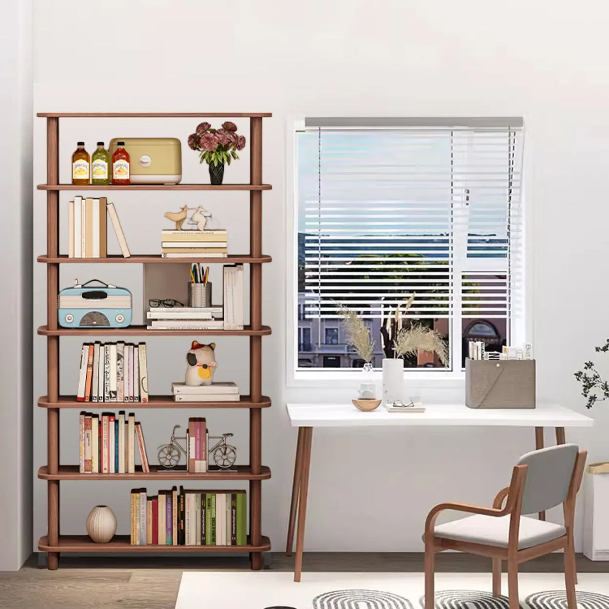 Minimalist Open-Back Wooden Etagere Display Bookshelf Image - 1