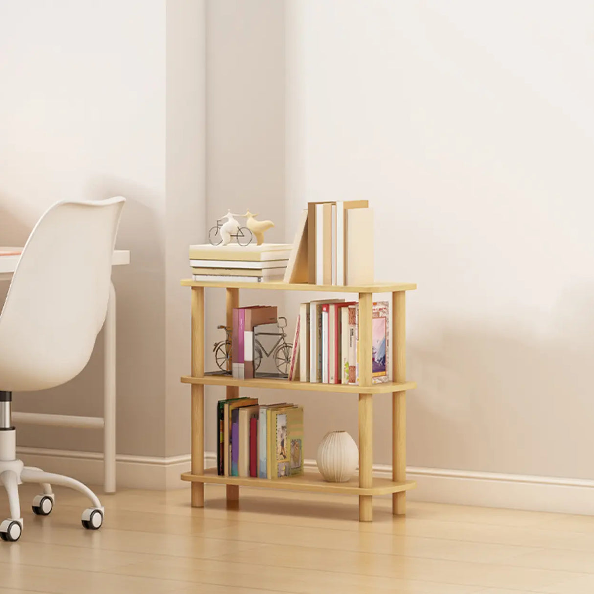 Minimalist Open-Back Wooden Etagere Display Bookshelf Image - 10